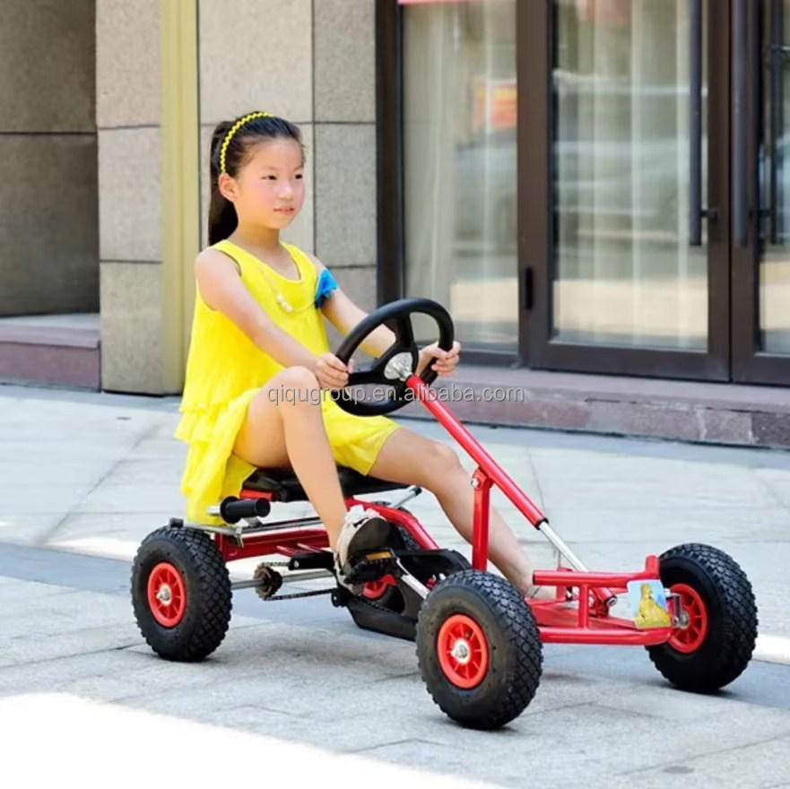 Outdoor Racer 4 Wheel Pedal Powered Ride On Car with Adjustable Seat Rubber Wheels Brake Kids Pedal Go Kart