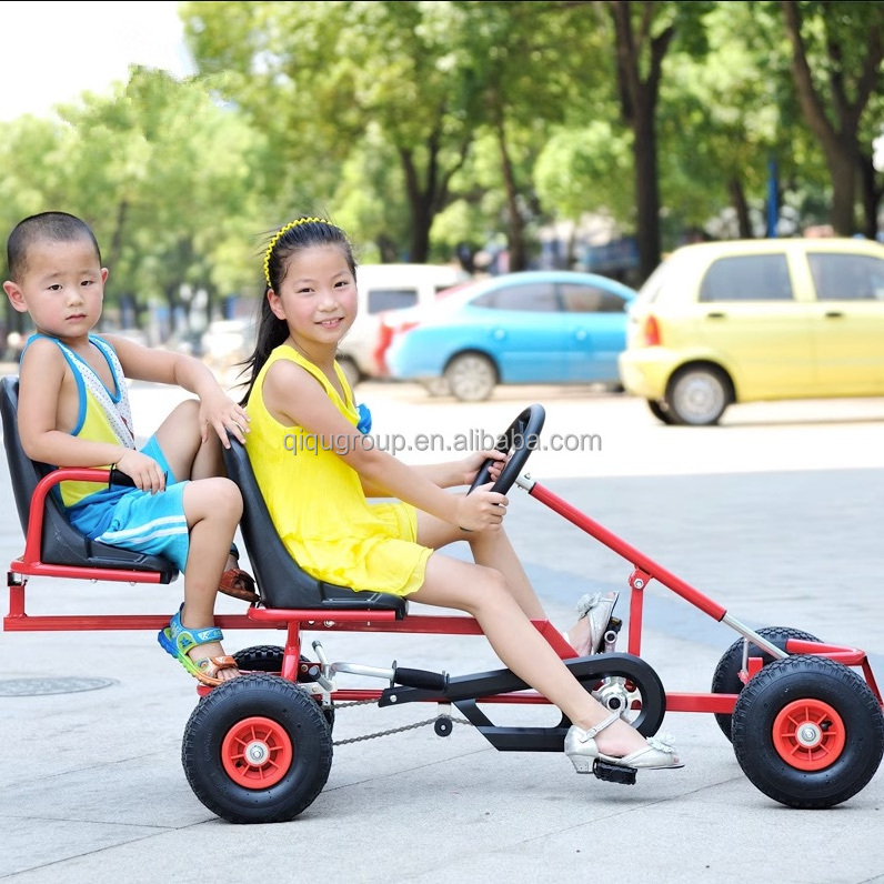 Outdoor Racer 4 Wheel Pedal Powered Ride On Car with Adjustable Seat Rubber Wheels Brake Kids Pedal Go Kart