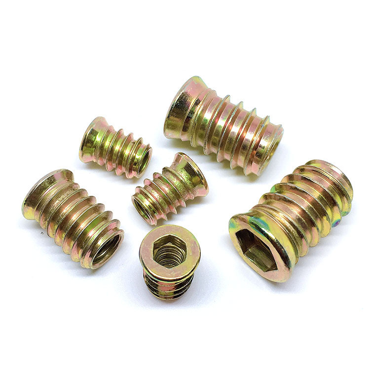 M4-M10 Metric Insert Nut for Wood Furniture Yellow Zinc Plated Threaded Wood Insert Nut