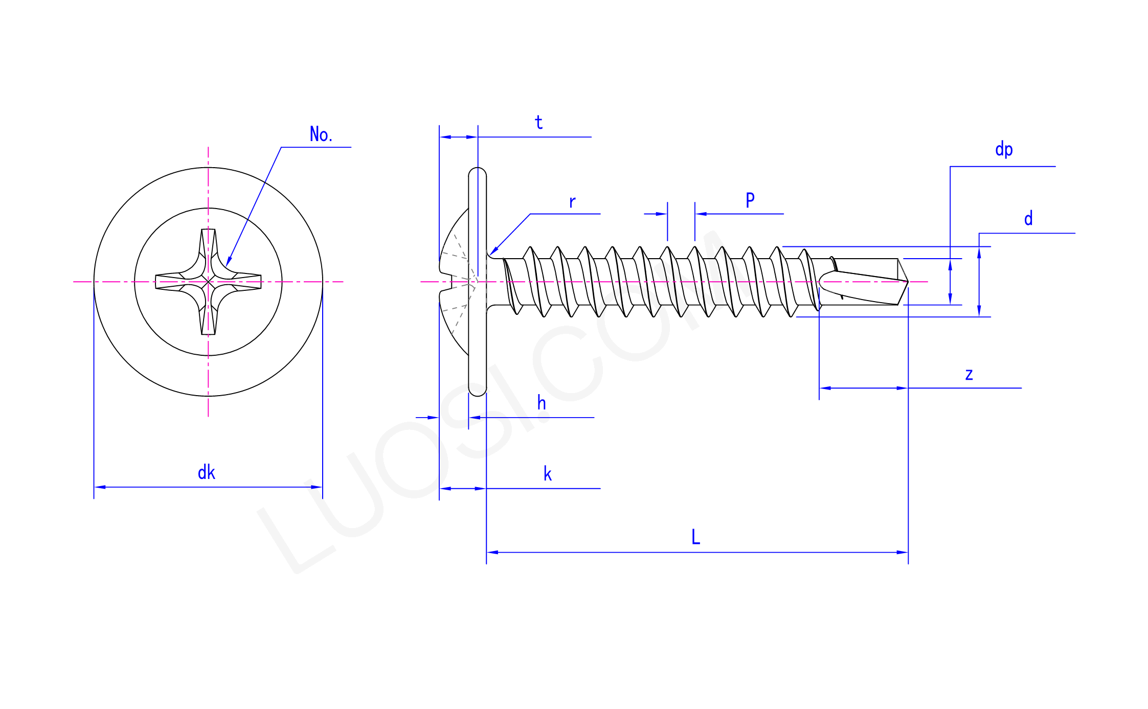 Stainless Steel Self Tapping Pan Head Tapping Screw 16mm Wood Cross Phillips Full Thread Self-tapping Screw