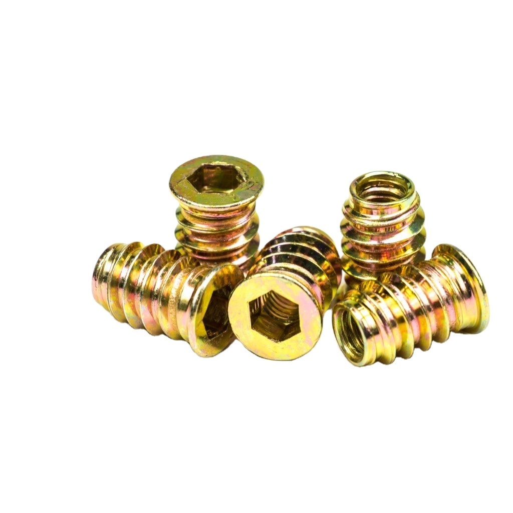 M4-M10 Metric Insert Nut for Wood Furniture Yellow Zinc Plated Threaded Wood Insert Nut