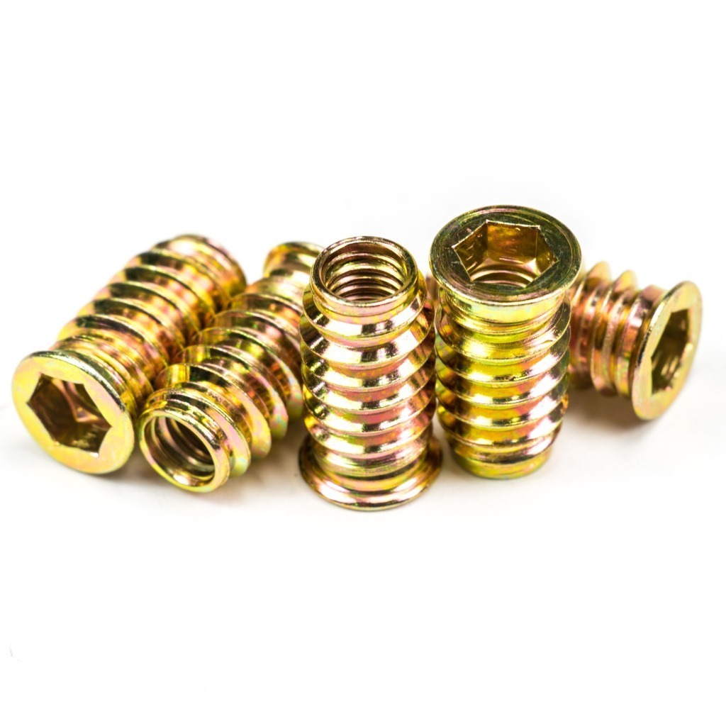 M4-M10 Metric Insert Nut for Wood Furniture Yellow Zinc Plated Threaded Wood Insert Nut