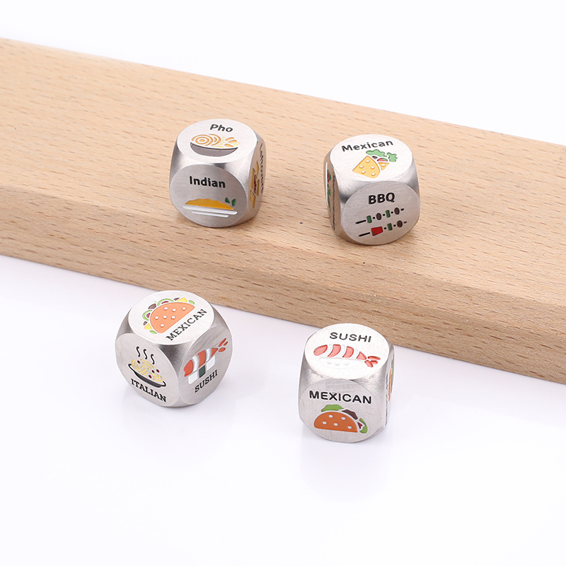 Customized Stainless Steel Blank Metal Dice Set Colorful Letter Pattern Dice