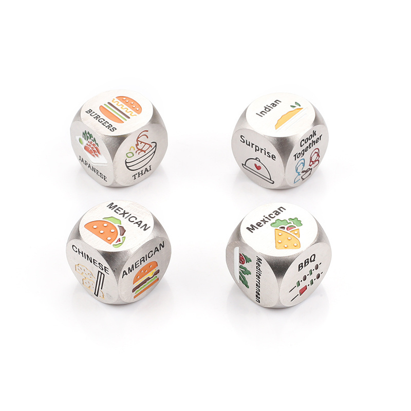 Customized Stainless Steel Blank Metal Dice Set Colorful Letter Pattern Dice