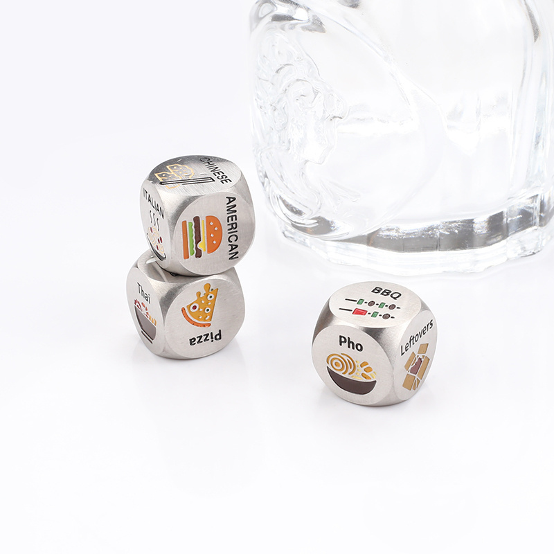 Customized Stainless Steel Blank Metal Dice Set Colorful Letter Pattern Dice