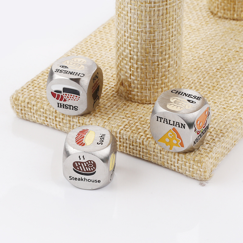 Custom Stainless Steel Metal Dnd Dice Set Colorful Food Pattern Cube Fashion Dice