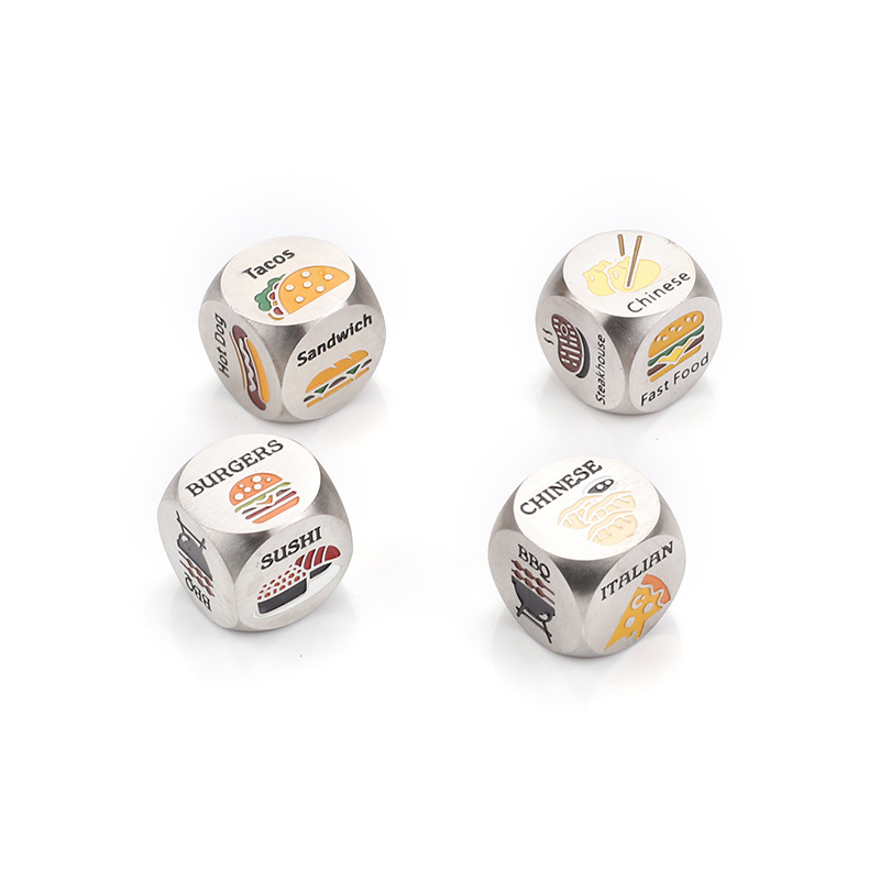 Custom Stainless Steel Metal Dnd Dice Set Colorful Food Pattern Cube Fashion Dice