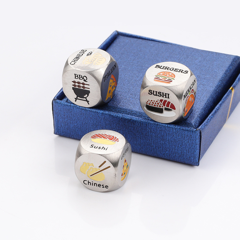 Custom Stainless Steel Metal Dnd Dice Set Colorful Food Pattern Cube Fashion Dice