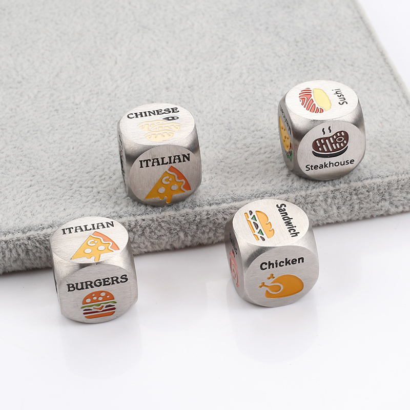 Custom Stainless Steel Metal Dnd Dice Set Colorful Food Pattern Cube Fashion Dice