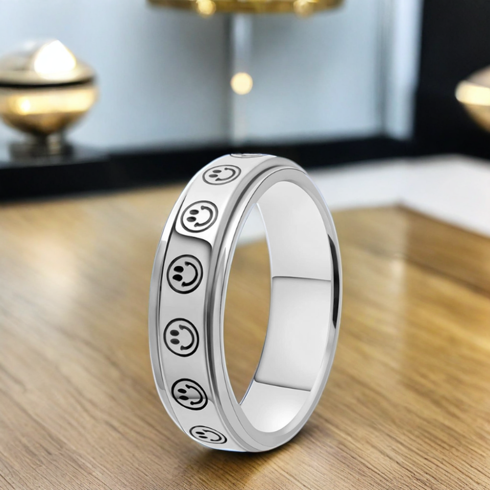 Fashionable Stainless Steel Spinner Ring Moon Star Smile Face Fidget Anti Anxiety Ring