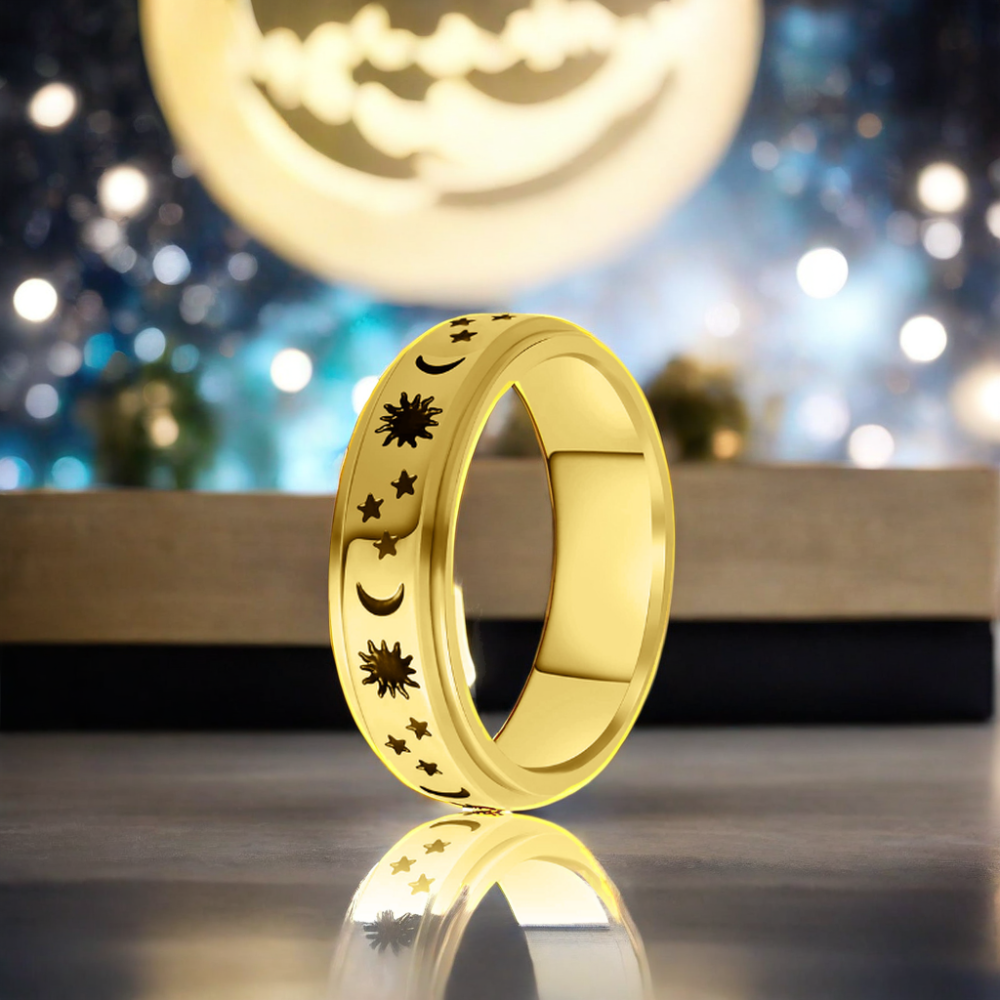 Fashionable Stainless Steel Spinner Ring Moon Star Smile Face Fidget Anti Anxiety Ring