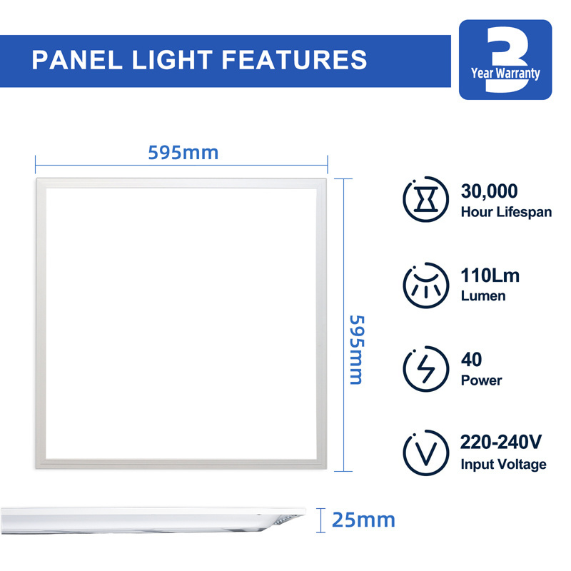 White Color Drop Ceiling Flat Led Light Panel 40W Emergency Battery Backup Led Panel Light 2X4