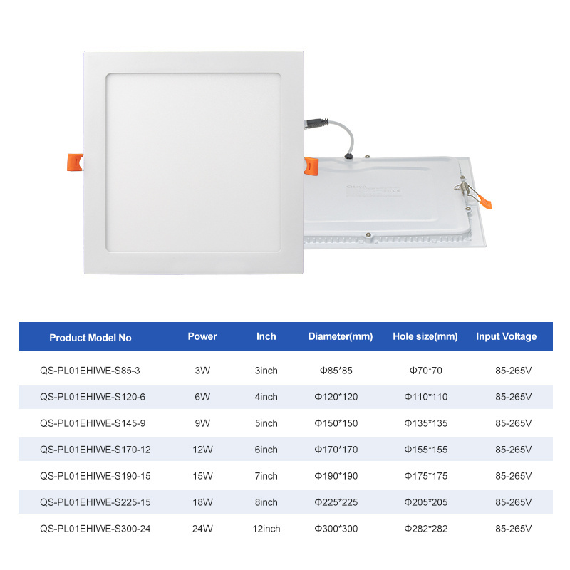 Indoor Lighting 3w 9w 12w 15w 18w 24w 5 6 7 8 12 Inch Aluminum Modern Square Round Ultra Slim Recessed Led Ceiling Panel Light