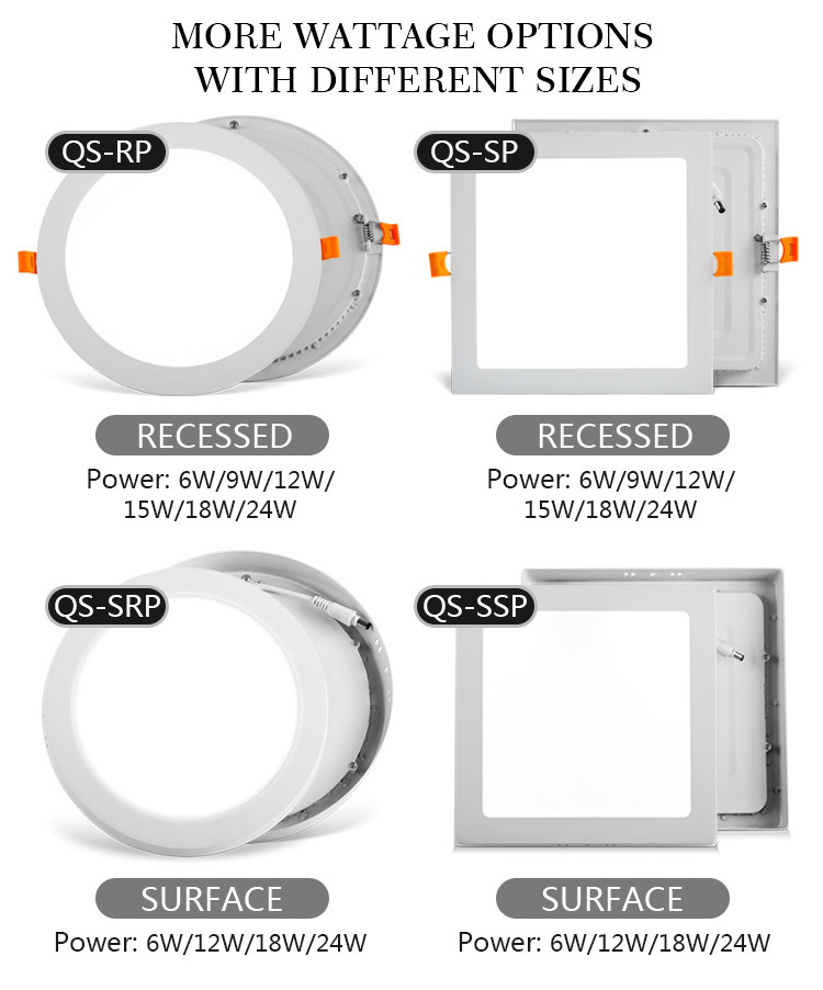 Panel Led Luz 120v Cuadrado Redondo 3w 6w 9w 12w 15w 18w 24w 6inch 8inch 12inch For Home Office