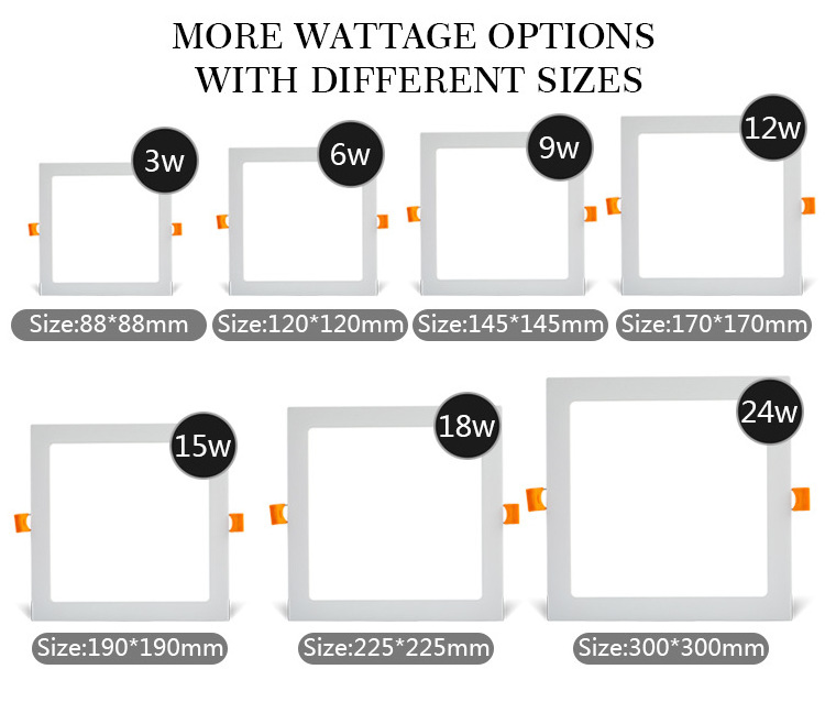 Panel Led Luz 120v Cuadrado Redondo 3w 6w 9w 12w 15w 18w 24w 6inch 8inch 12inch For Home Office