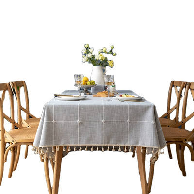 Hot sellingn nordic design gingham table cloth solid color square lattice rectangle macrame table cloth