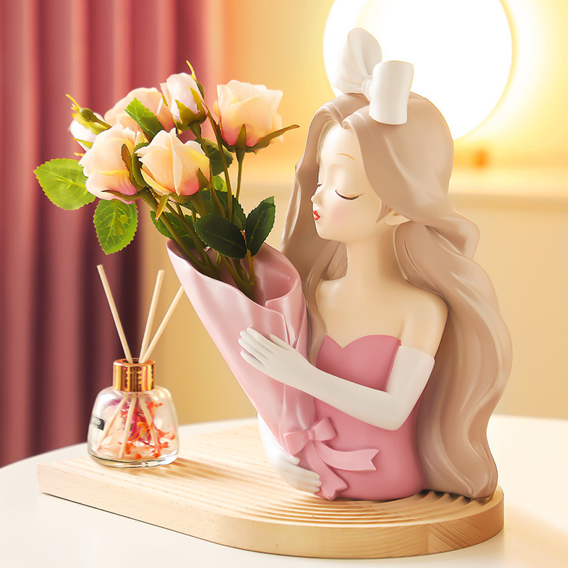 Light luxury creative knick-knacks novelty flowers decoration resin tray decorative objects girl room