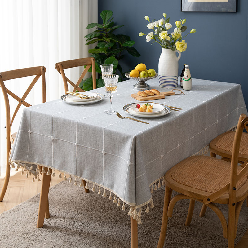 Hot sellingn nordic design gingham table cloth solid color square lattice rectangle macrame table cloth