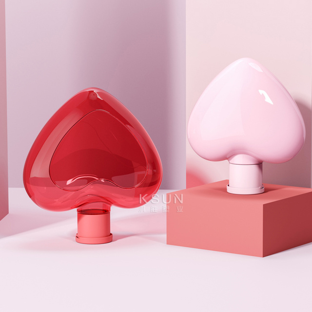 Cute Look Skin Care Packaging PETG 500ml Pink Heart Shape Lotion Container Shower Gel Bottle