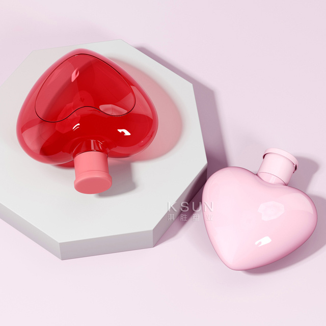 Cute Look Skin Care Packaging PETG 500ml Pink Heart Shape Lotion Container Shower Gel Bottle