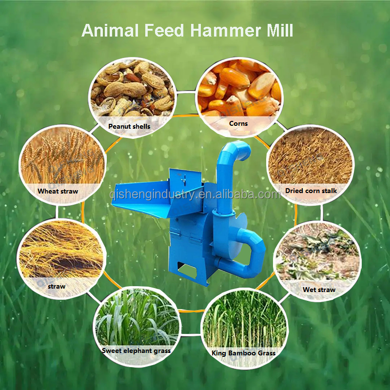 Feed grain hammer grinder Peanut Shell Corn Wheat barley sorghum meal pulverizer pto small hammer mill