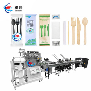 Disposable Plastic Wooden Spoon Fork And Knife Automatic Packaging Machine Cutlery Set With Napkin Wrapping Packing Machine