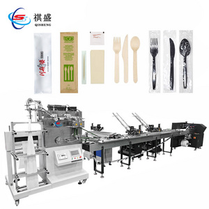 Disposable Spoon Fork Knife Cutlery Set Flow Wrapping Packing Machine For Paper Plastic Wooden Tableware Kit Packaging