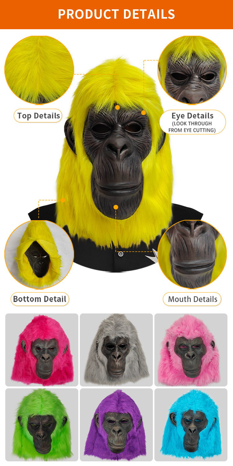 Custom Logo Realistic Gorilla Latex Head Mask Halloween Scary Mask Cosplay & Monkey Mascot for Carnival Party Masks