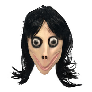 Full Head Scary Momo HackGame Latex Mask Big Eye with Long Wigs MOMO MASK Halloween Costume Theme Party Masks