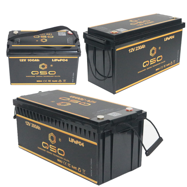 QSO Lifepo4 Battery 12V 100Ah 200Ah 300Ah 400Ah 100 300 200 Ah Deep Cycle 12 V Volt 12.8V Solar 24V 12V Lithium Ion Battery Pack