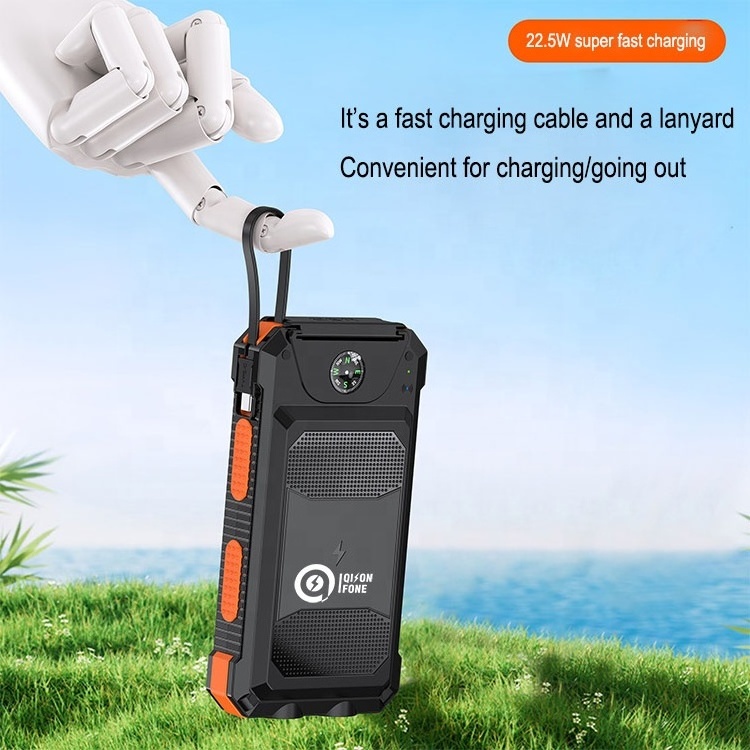 New Fast Charging Type C Portable Waterproof Powerbank with cables Wireless 20000 mah Power Bank Solar Charger 20000mah