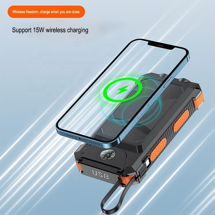 New Fast Charging Type C Portable Waterproof Powerbank with cables Wireless 20000 mah Power Bank Solar Charger 20000mah