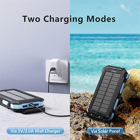 New Solar Power Bank Dual Usb Power Bank 20000mah Waterproof Battery Charger External Portable Solar Panel With Led Light OEM