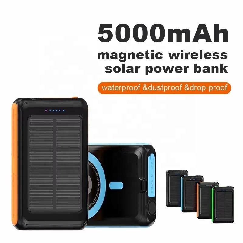 2023 Top Sell New Style Ipx6 Waterproof 5000mah Magnetic Wireless Solar Charging Power Bank For Cell Portable Solar Power Bank