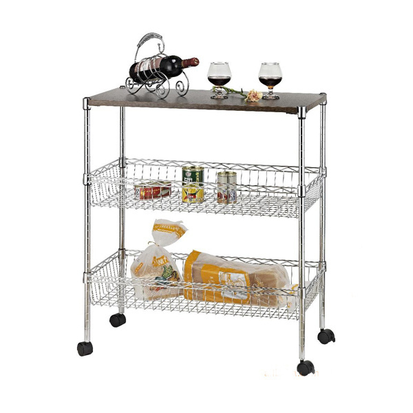 NSF & ISO approved Heavy Duty Chrome Mobile Wire 4 Shelf Shelving Unit with Castors Cart Rack