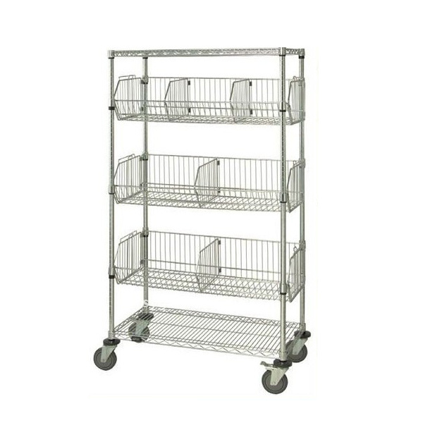 NSF & ISO approved Heavy Duty Chrome Mobile Wire 4 Shelf Shelving Unit with Castors Cart Rack