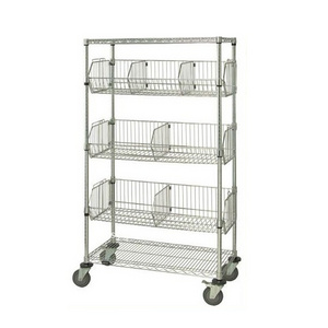 NSF & ISO approved Heavy Duty Chrome Mobile Wire 4 Shelf Shelving Unit with Castors Cart Rack