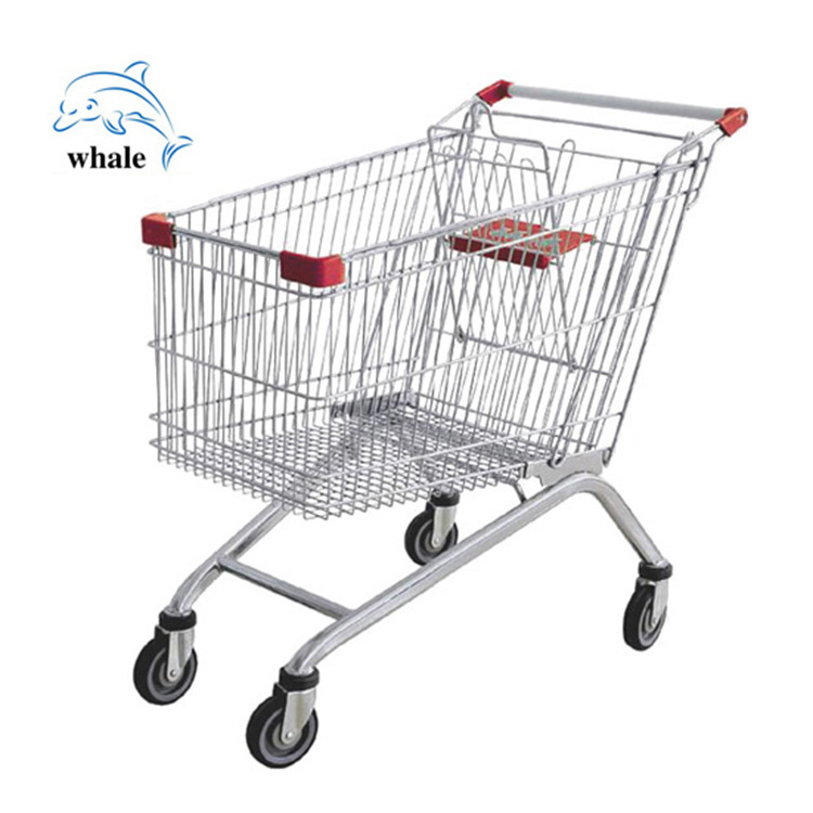 Wholesale 4 wheel hand push steel store cart folding shopping trolley cart supermarket shopping trolley cart