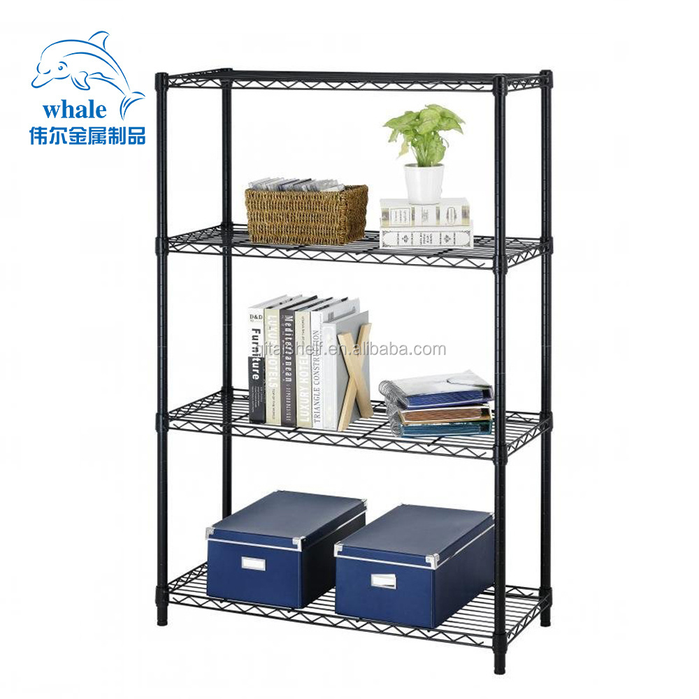 Beautiful 4 Tier Black Powder Coated Wire Metal Shelving Rack