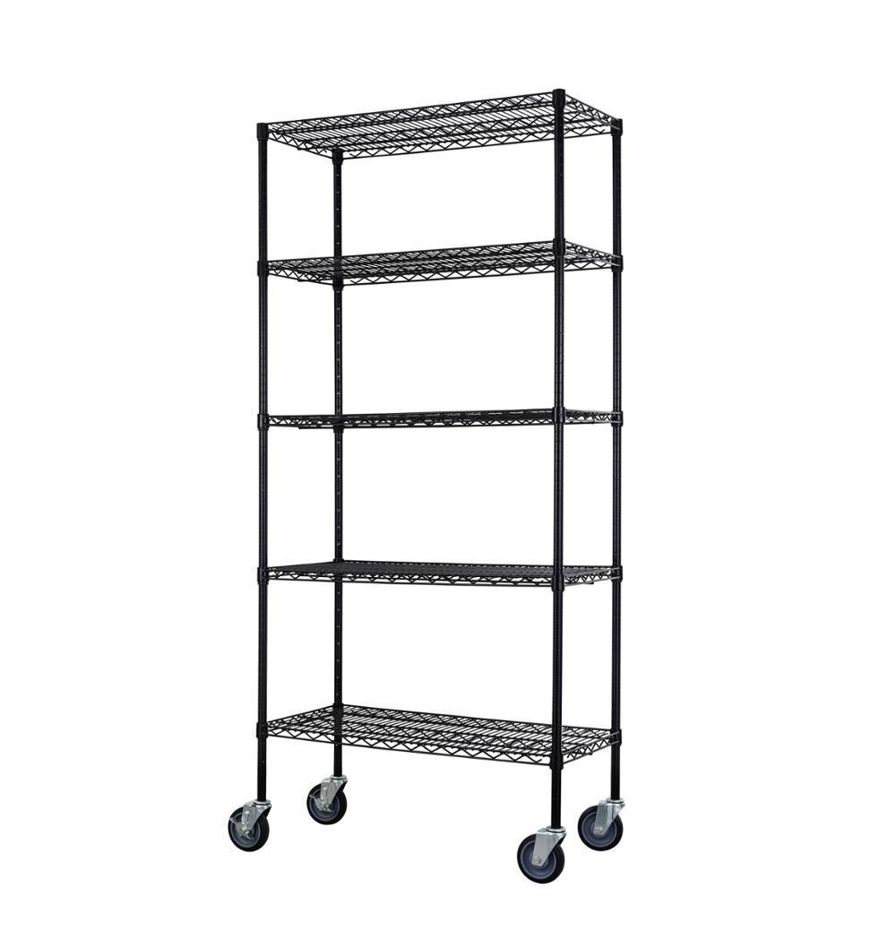 Movable Shelves Zinc Plated Powder Coated Wire Shelving With Wheels