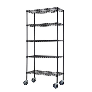 Movable Shelves Zinc Plated Powder Coated Wire Shelving With Wheels