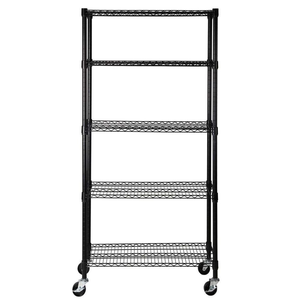 Movable Shelves Zinc Plated Powder Coated Wire Shelving With Wheels