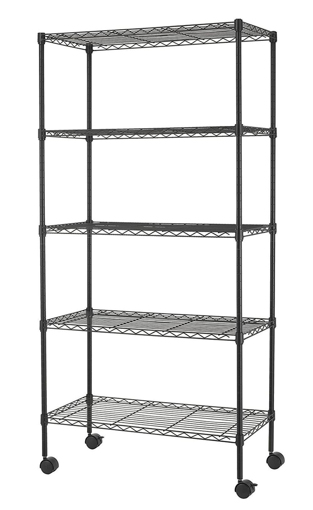 Movable Shelves Zinc Plated Powder Coated Wire Shelving With Wheels