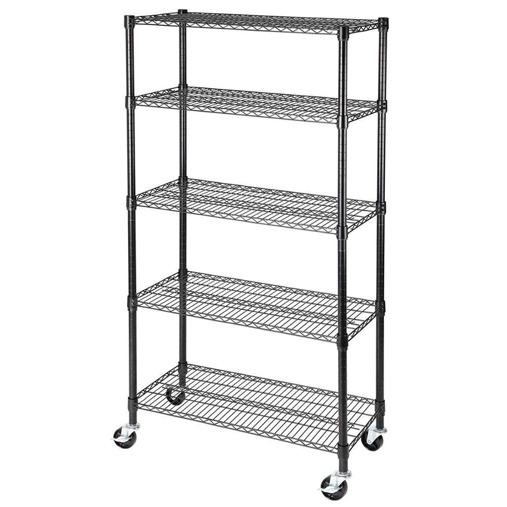 Movable Shelves Zinc Plated Powder Coated Wire Shelving With Wheels