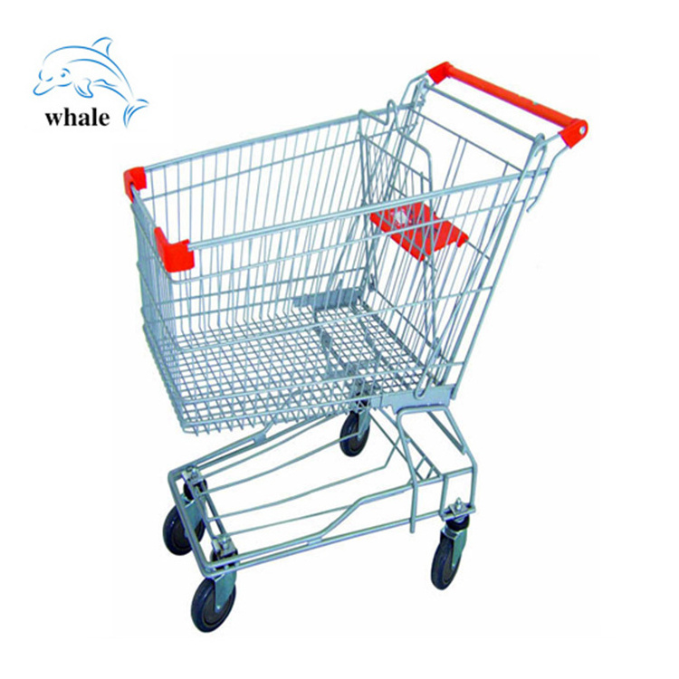 Wholesale store trolley plastic folding cart Steel supermarket shopping trolley with seat