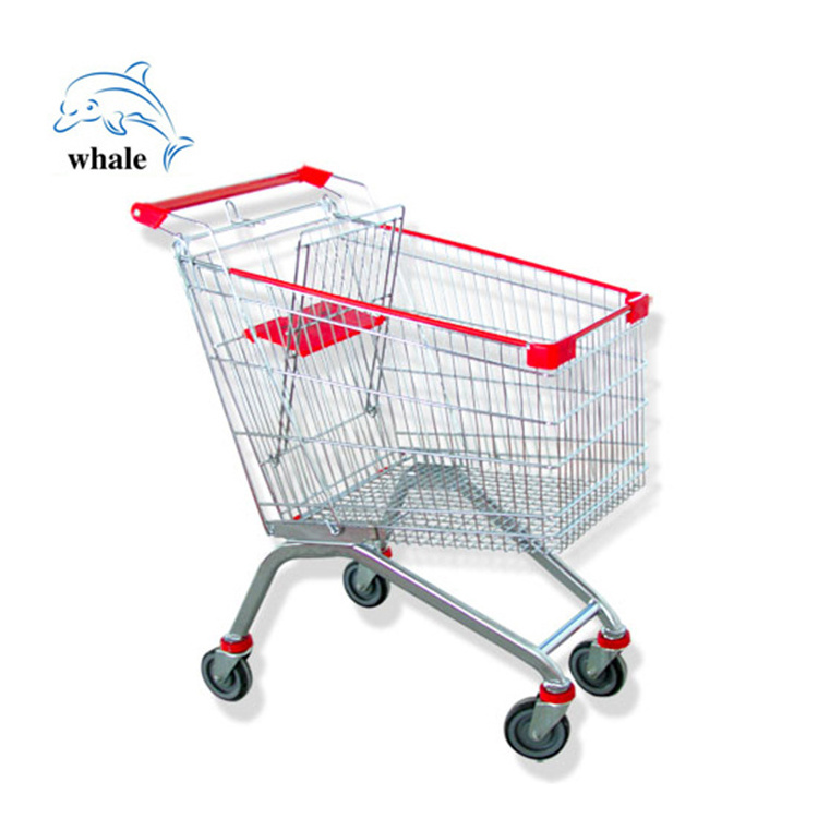 Wholesale 4 wheel hand push steel store cart folding shopping trolley cart supermarket shopping trolley cart