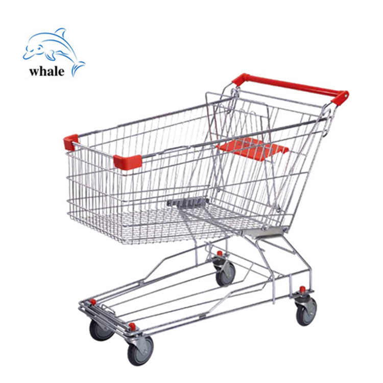 Wholesale store trolley plastic folding cart Steel supermarket shopping trolley with seat