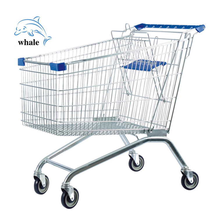 Wholesale 4 wheel hand push steel store cart folding shopping trolley cart supermarket shopping trolley cart