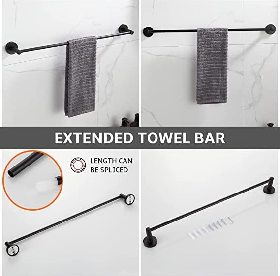 Matte Black 4-Pieces Luxury Bathroom Hardware Accessories Set Towel Rack 24 Inches Adjustable