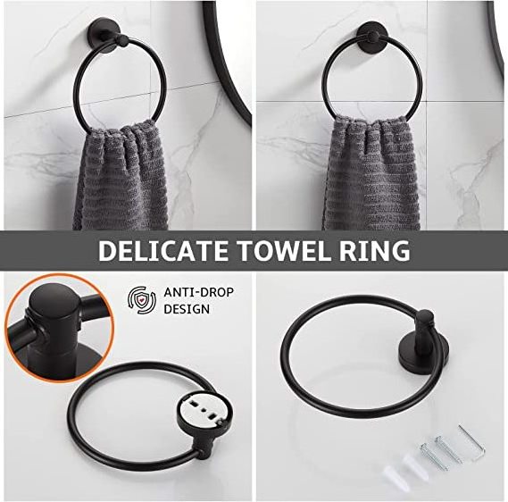 Matte Black 4-Pieces Luxury Bathroom Hardware Accessories Set Towel Rack 24 Inches Adjustable